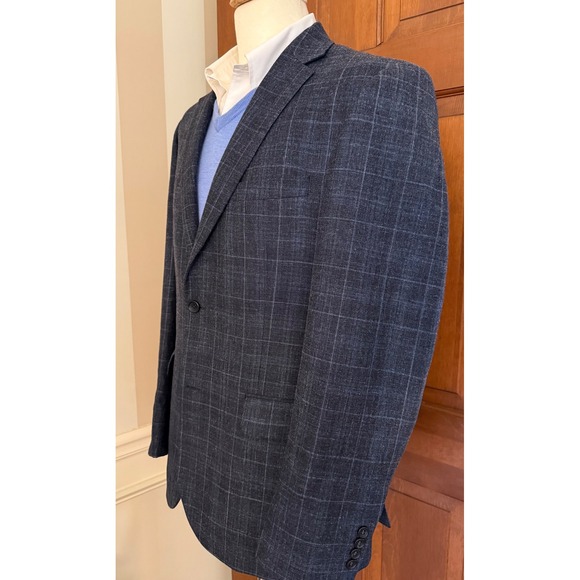 Jos. A. Bank Tailored Fit Sport Coat Mens 42L Blue Wool Silk Linen Blazer Jacket - Picture 2 of 16